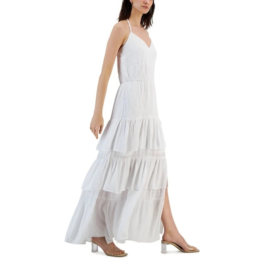INC International Concepts White Ruffled Tiered Maxi Dress